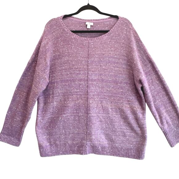 J. Jill Purple Textured Cotton Blend Long Sleeve Knit Pullover Sweater XL - Picture 1 of 6